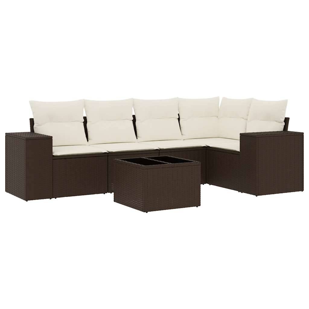 vidaXL 6-tlg. Garten-Sofagarnitur mit Kissen Braun Poly Rattan