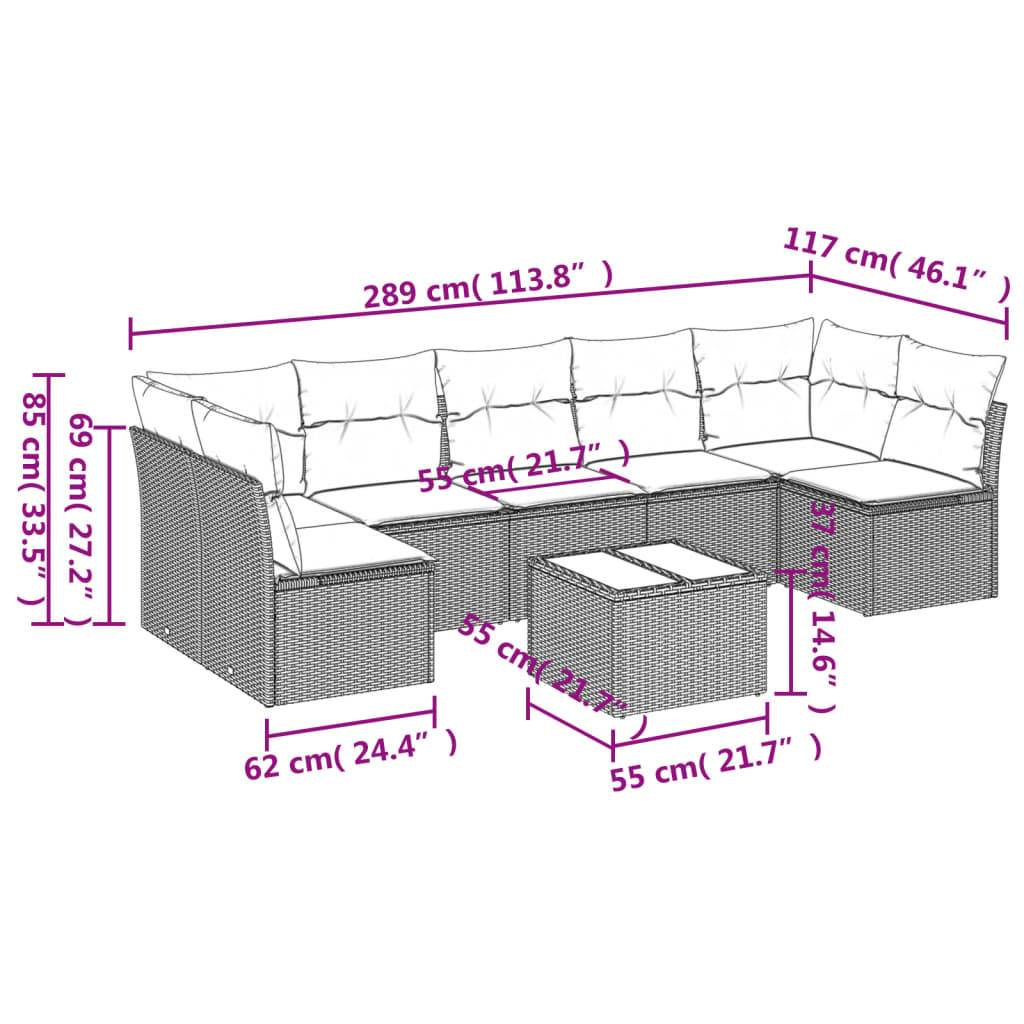 vidaXL 8-tlg. Garten-Sofagarnitur mit Kissen Braun Poly Rattan