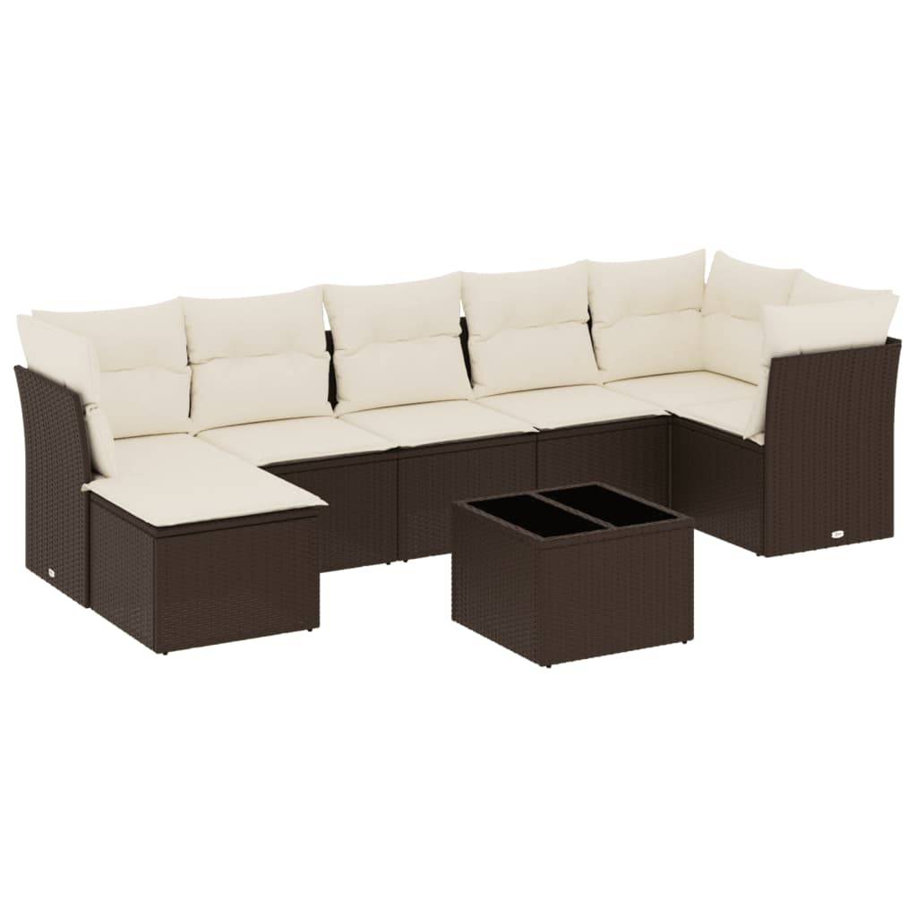 vidaXL 8-tlg. Garten-Sofagarnitur mit Kissen Braun Poly Rattan