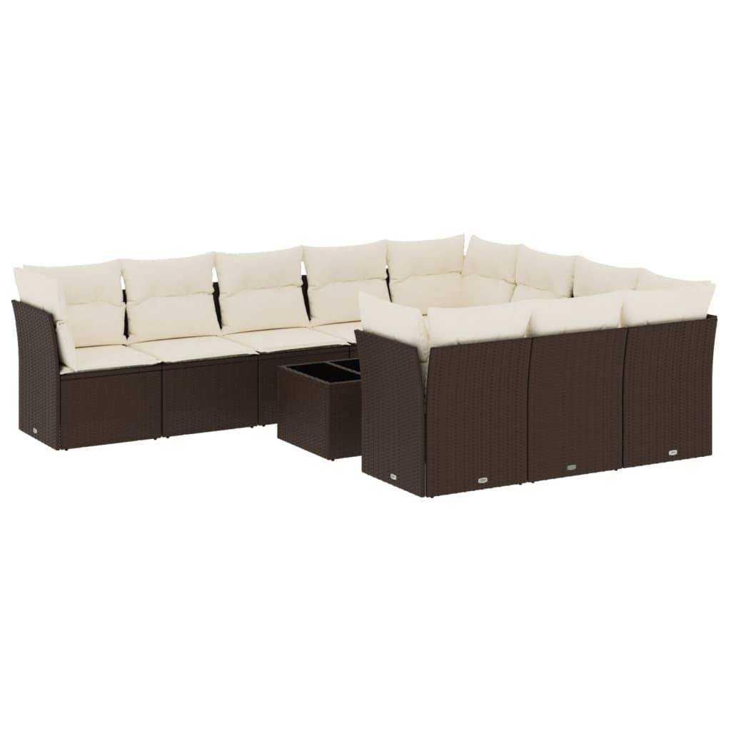 vidaXL 11-tlg. Garten-Sofagarnitur mit Kissen Braun Poly Rattan