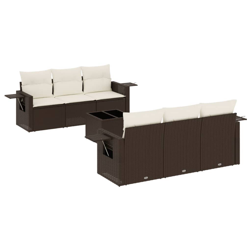vidaXL 7-tlg. Garten-Sofagarnitur mit Kissen Braun Poly Rattan