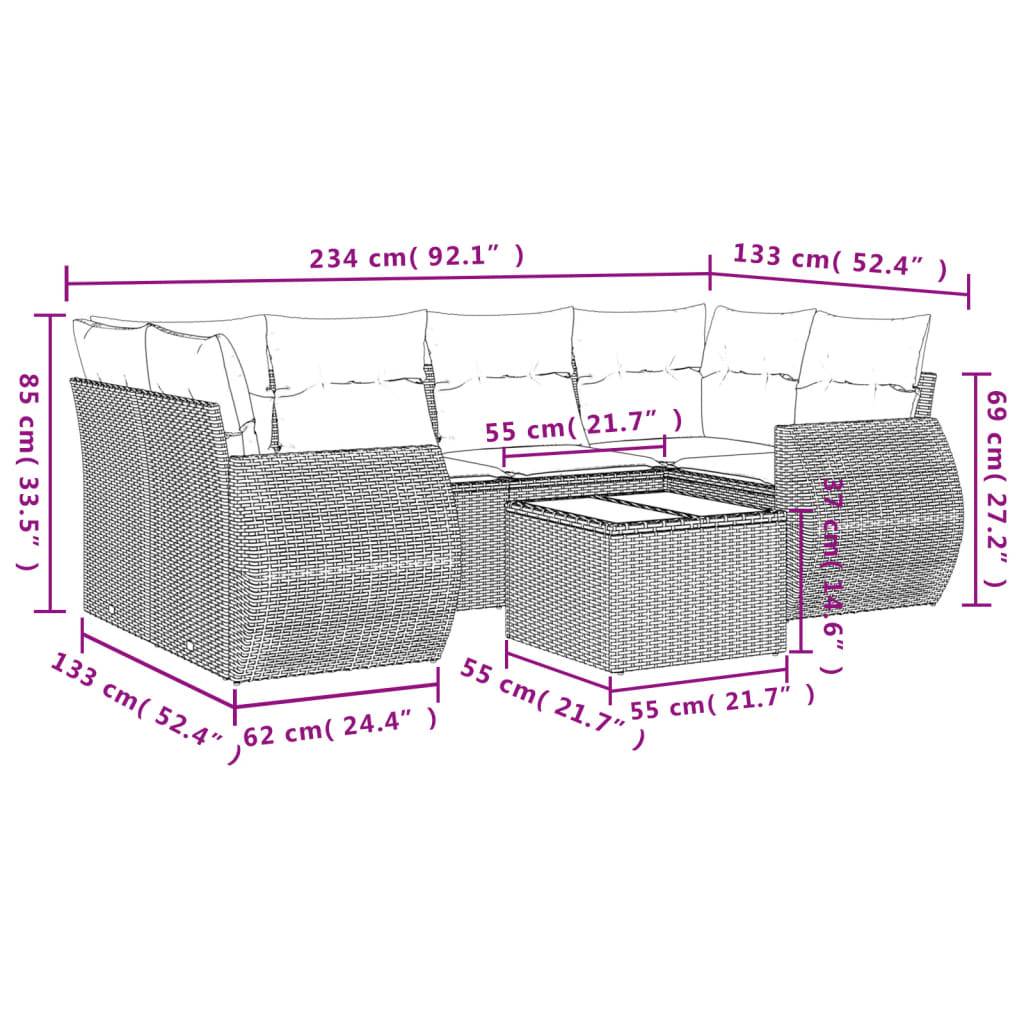 vidaXL 7-tlg. Garten-Sofagarnitur mit Kissen Braun Poly Rattan