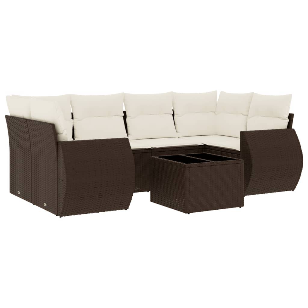 vidaXL 7-tlg. Garten-Sofagarnitur mit Kissen Braun Poly Rattan