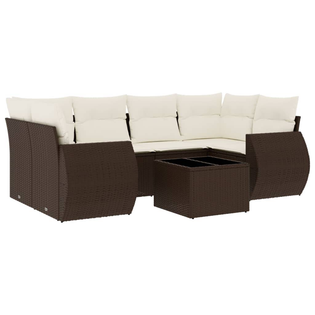 vidaXL 7-tlg. Garten-Sofagarnitur mit Kissen Braun Poly Rattan