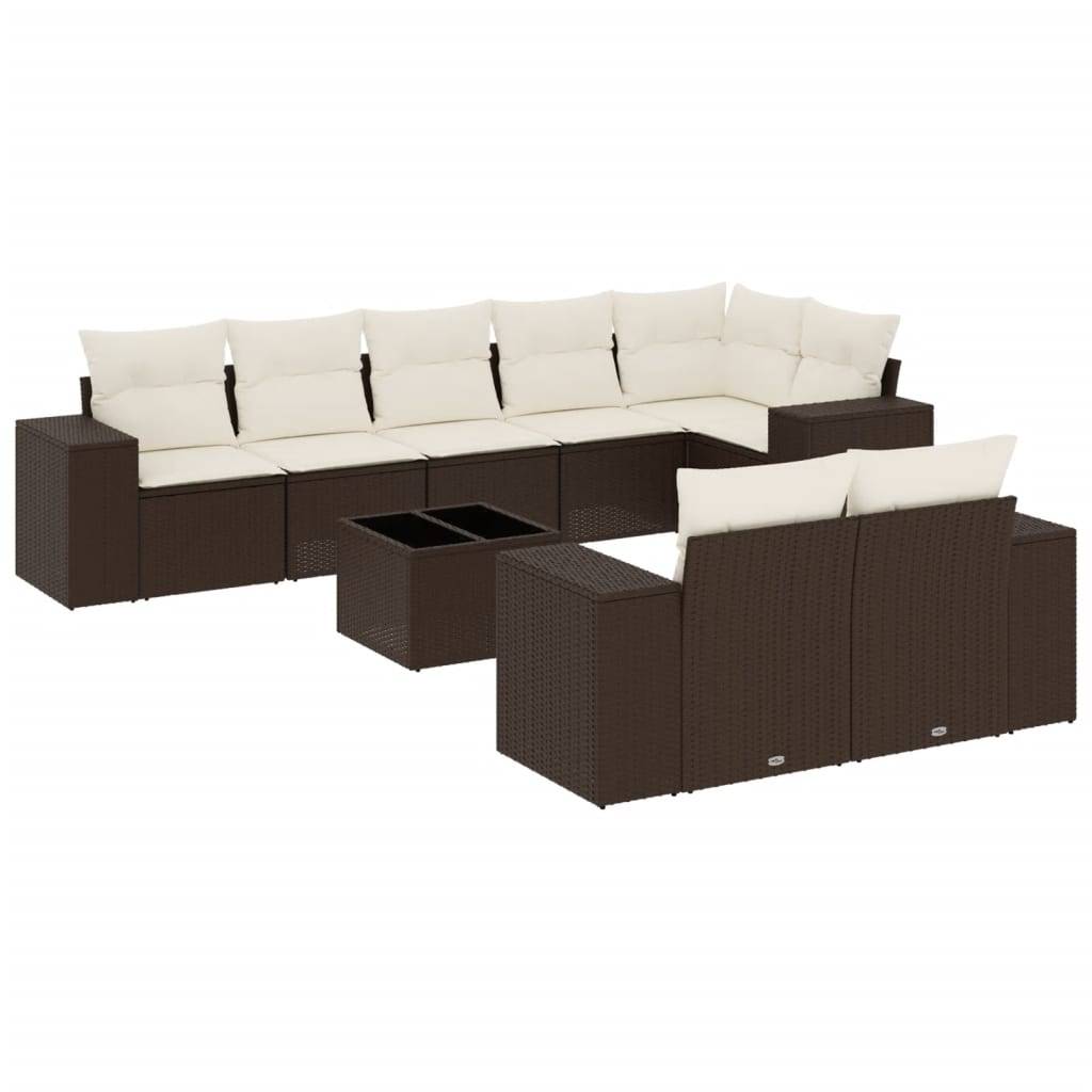 vidaXL 9-tlg. Garten-Sofagarnitur mit Kissen Braun Poly Rattan