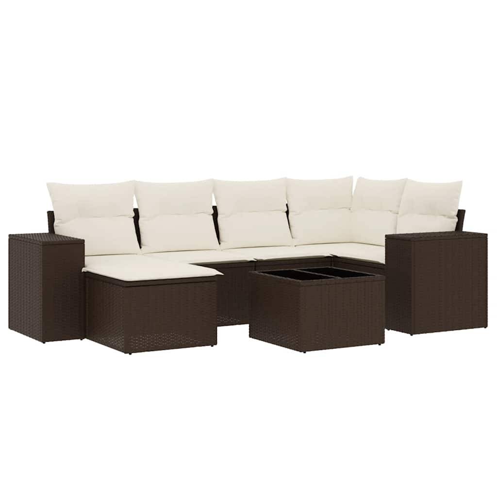vidaXL 7-tlg. Garten-Sofagarnitur mit Kissen Braun Poly Rattan