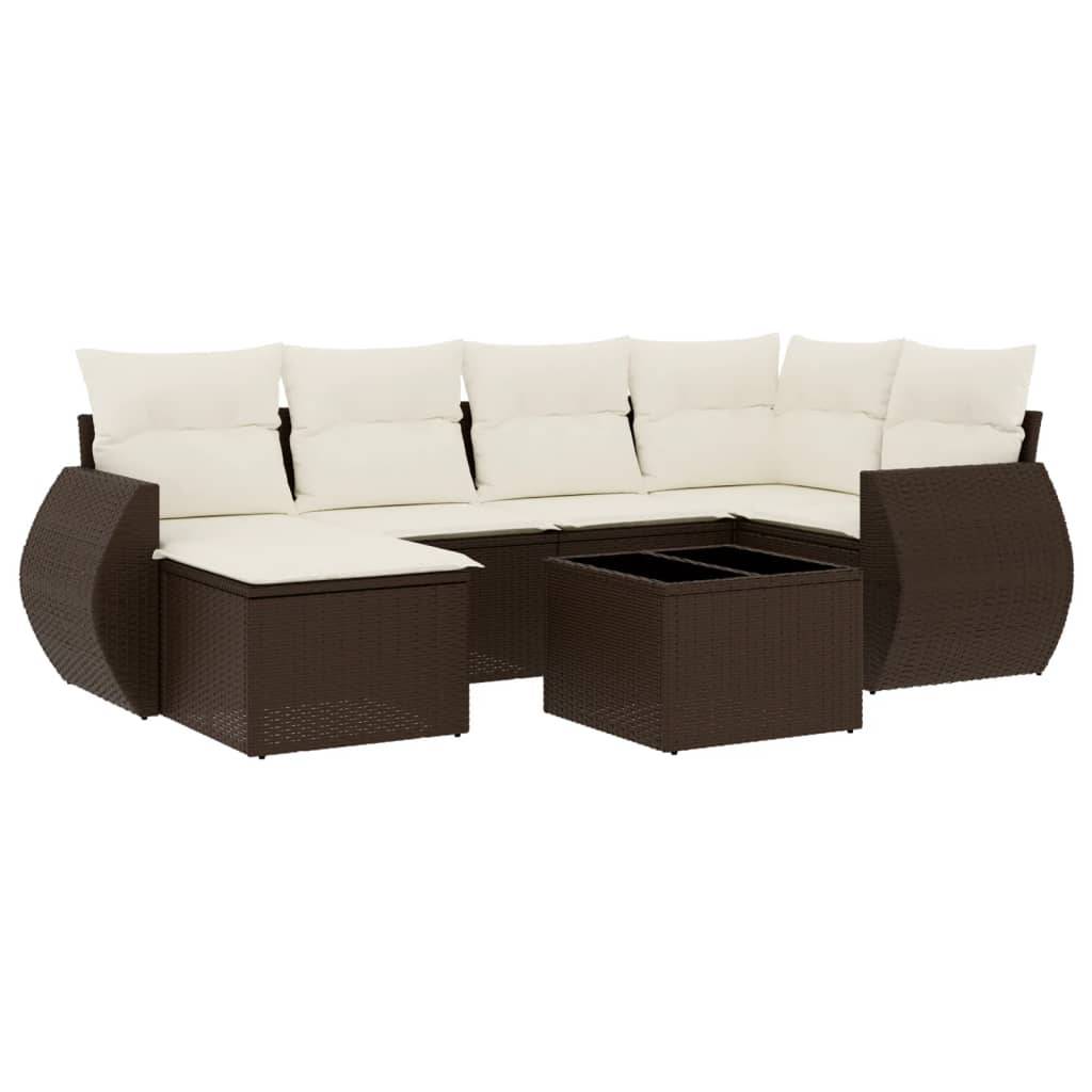 vidaXL 7-tlg. Garten-Sofagarnitur mit Kissen Braun Poly Rattan