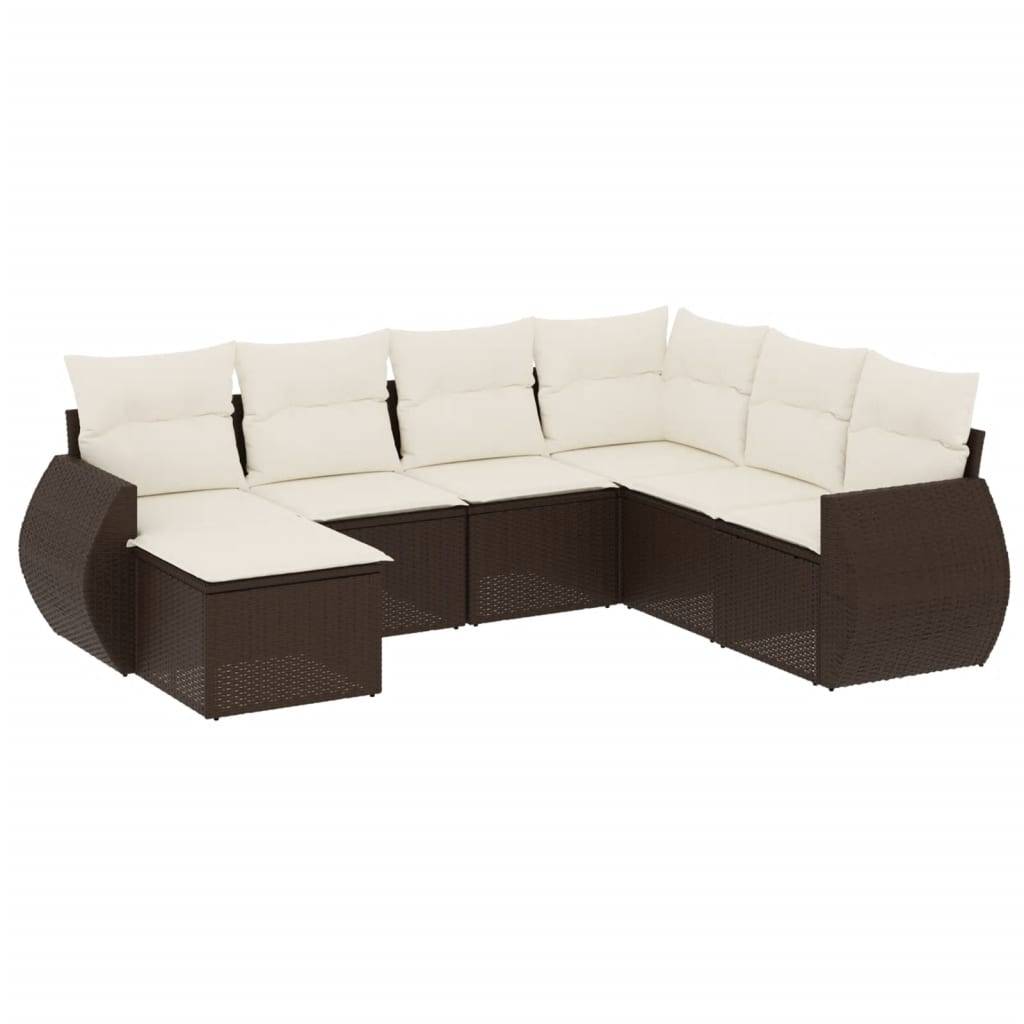 vidaXL 7-tlg. Garten-Sofagarnitur mit Kissen Braun Poly Rattan