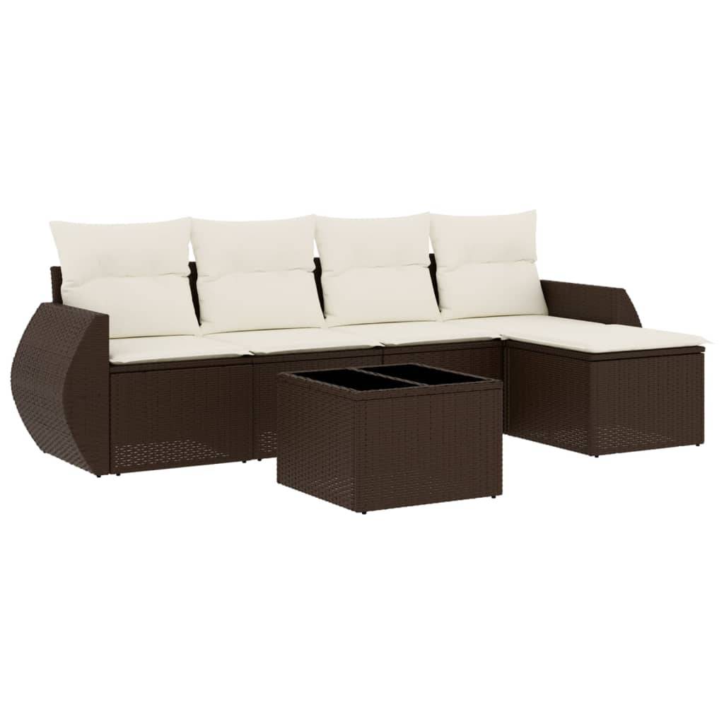vidaXL 6-tlg. Garten-Sofagarnitur mit Kissen Braun Poly Rattan