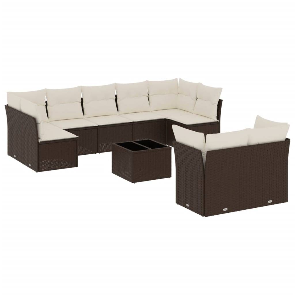 vidaXL 10-tlg. Garten-Sofagarnitur mit Kissen Braun Poly Rattan