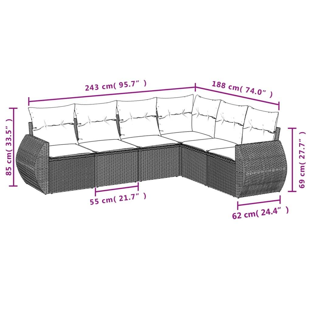 vidaXL 6-tlg. Garten-Sofagarnitur mit Kissen Braun Poly Rattan