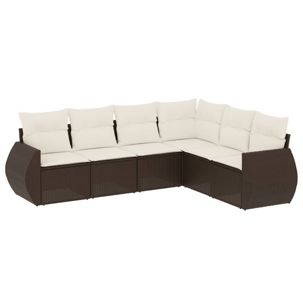 vidaXL 6-tlg. Garten-Sofagarnitur mit Kissen Braun Poly Rattan