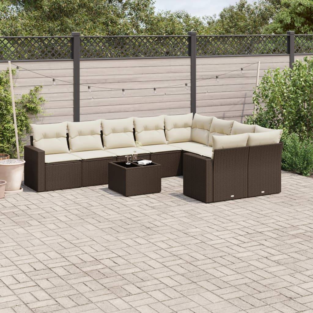 vidaXL 10-tlg. Garten-Sofagarnitur mit Kissen Braun Poly Rattan