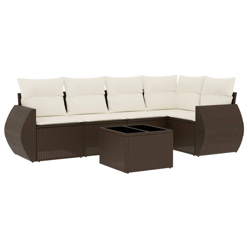 vidaXL 6-tlg. Garten-Sofagarnitur mit Kissen Braun Poly Rattan