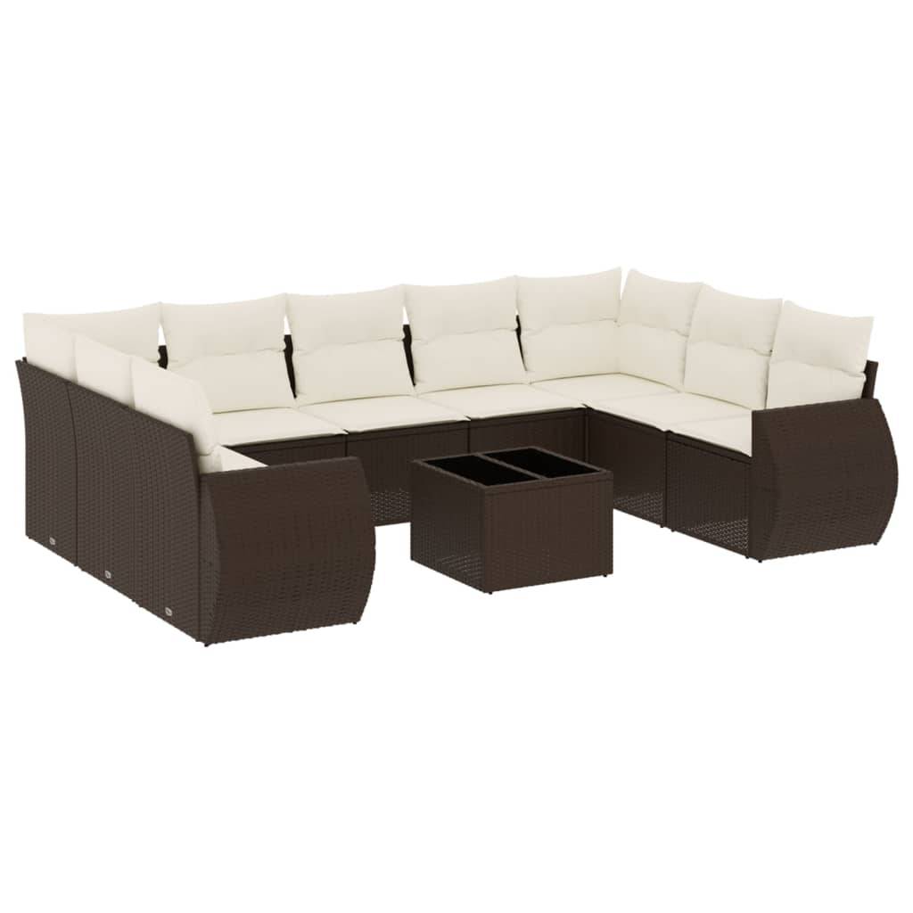 vidaXL 10-tlg. Garten-Sofagarnitur mit Kissen Braun Poly Rattan