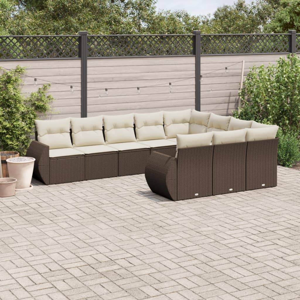 vidaXL 10-tlg. Garten-Sofagarnitur mit Kissen Braun Poly Rattan