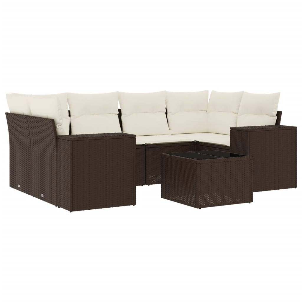 vidaXL 7-tlg. Garten-Sofagarnitur mit Kissen Braun Poly Rattan
