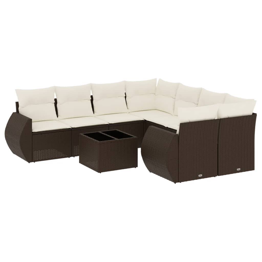 vidaXL 9-tlg. Garten-Sofagarnitur mit Kissen Braun Poly Rattan