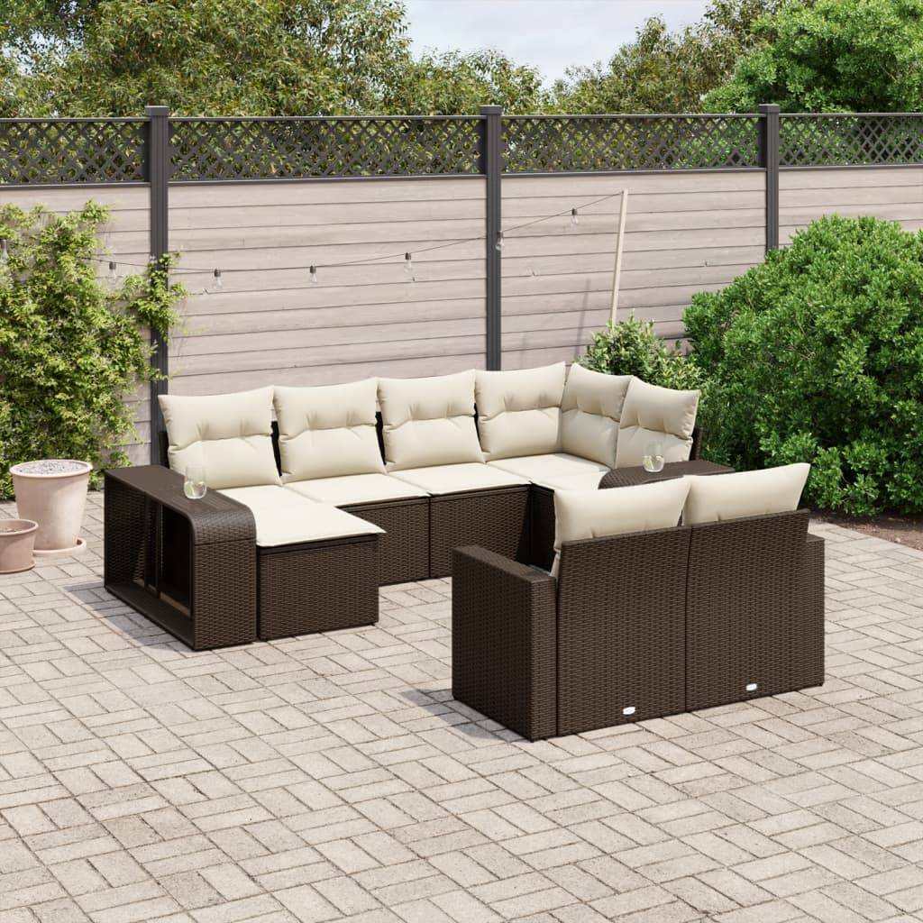 vidaXL 10-tlg. Garten-Sofagarnitur mit Kissen Braun Poly Rattan