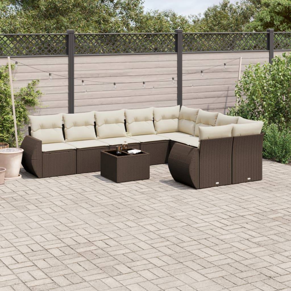 vidaXL 10-tlg. Garten-Sofagarnitur mit Kissen Braun Poly Rattan