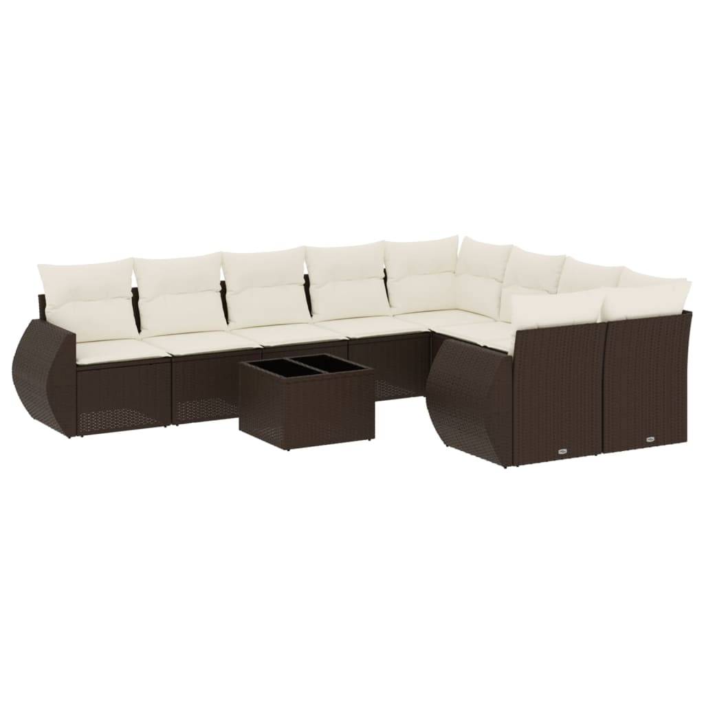 vidaXL 10-tlg. Garten-Sofagarnitur mit Kissen Braun Poly Rattan