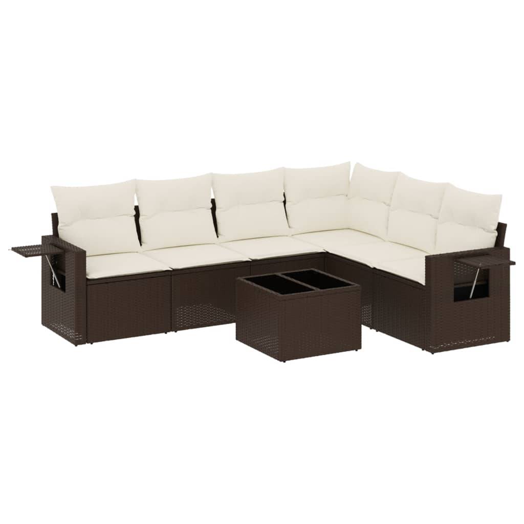 vidaXL 7-tlg. Garten-Sofagarnitur mit Kissen Braun Poly Rattan