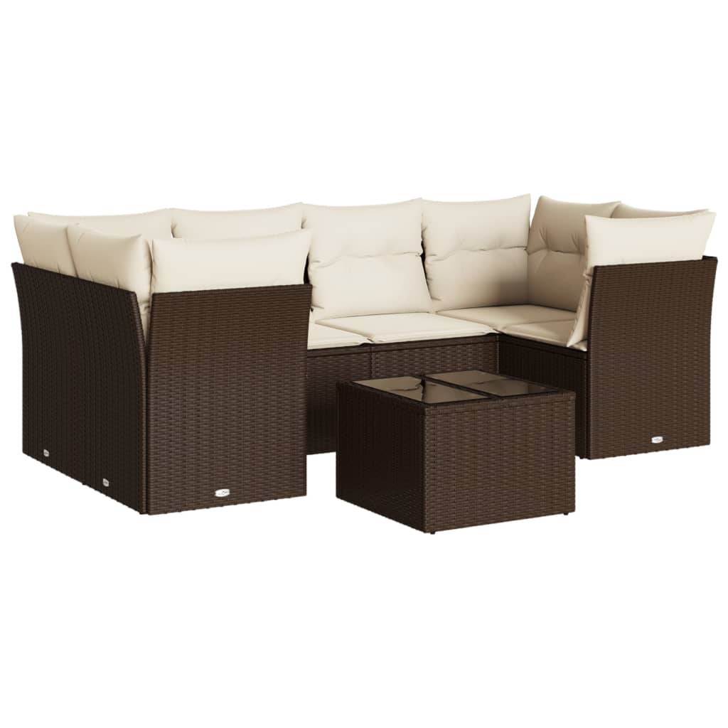 vidaXL 7-tlg. Garten-Sofagarnitur mit Kissen Braun Poly Rattan