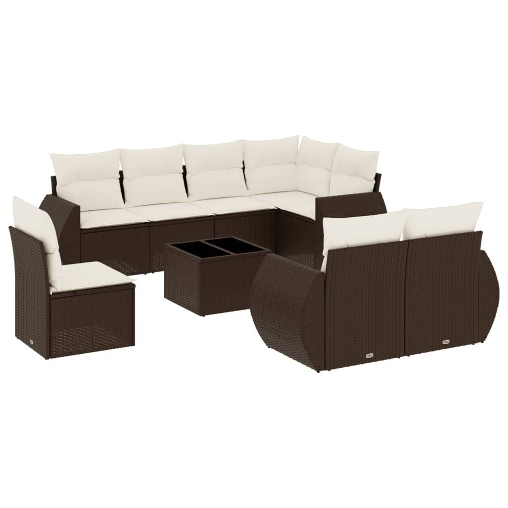 vidaXL 9-tlg. Garten-Sofagarnitur mit Kissen Braun Poly Rattan