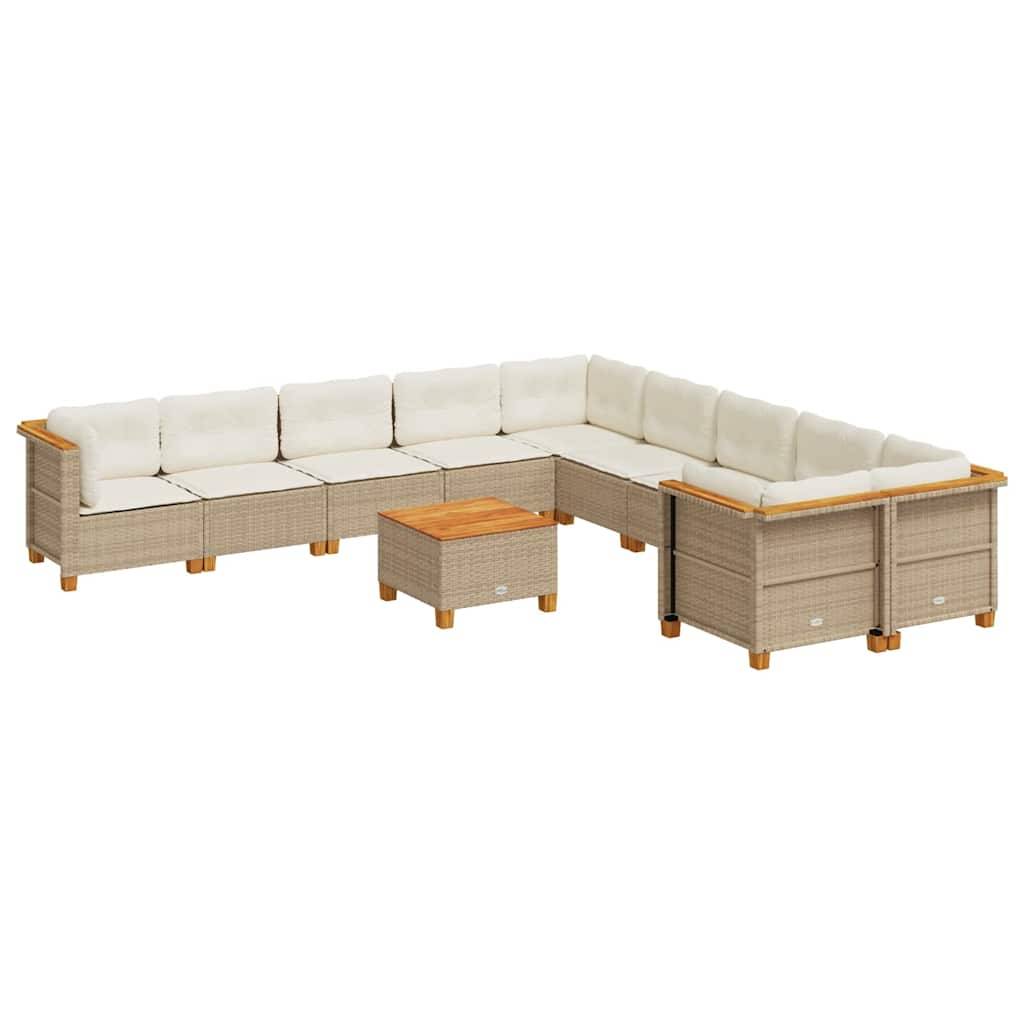 vidaXL 11-tlg. Garten-Sofagarnitur mit Kissen Beige Poly Rattan