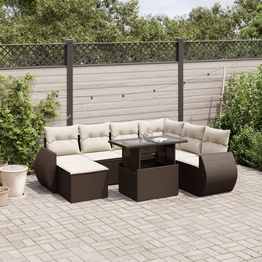 vidaXL 8-tlg. Garten-Sofagarnitur mit Kissen Braun Poly Rattan