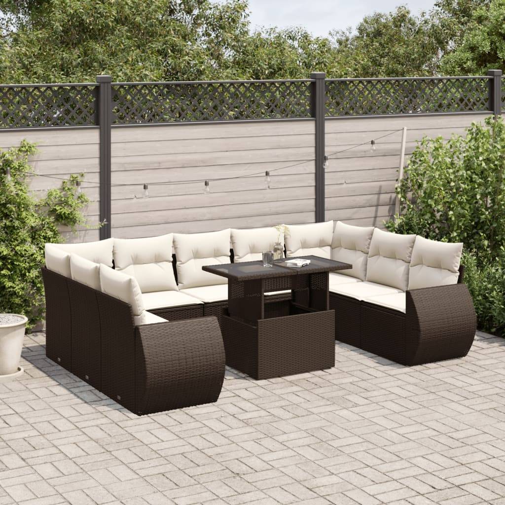 vidaXL 10-tlg. Garten-Sofagarnitur mit Kissen Braun Poly Rattan