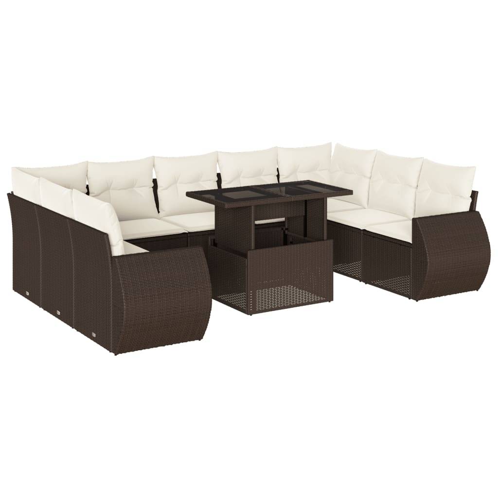 vidaXL 10-tlg. Garten-Sofagarnitur mit Kissen Braun Poly Rattan