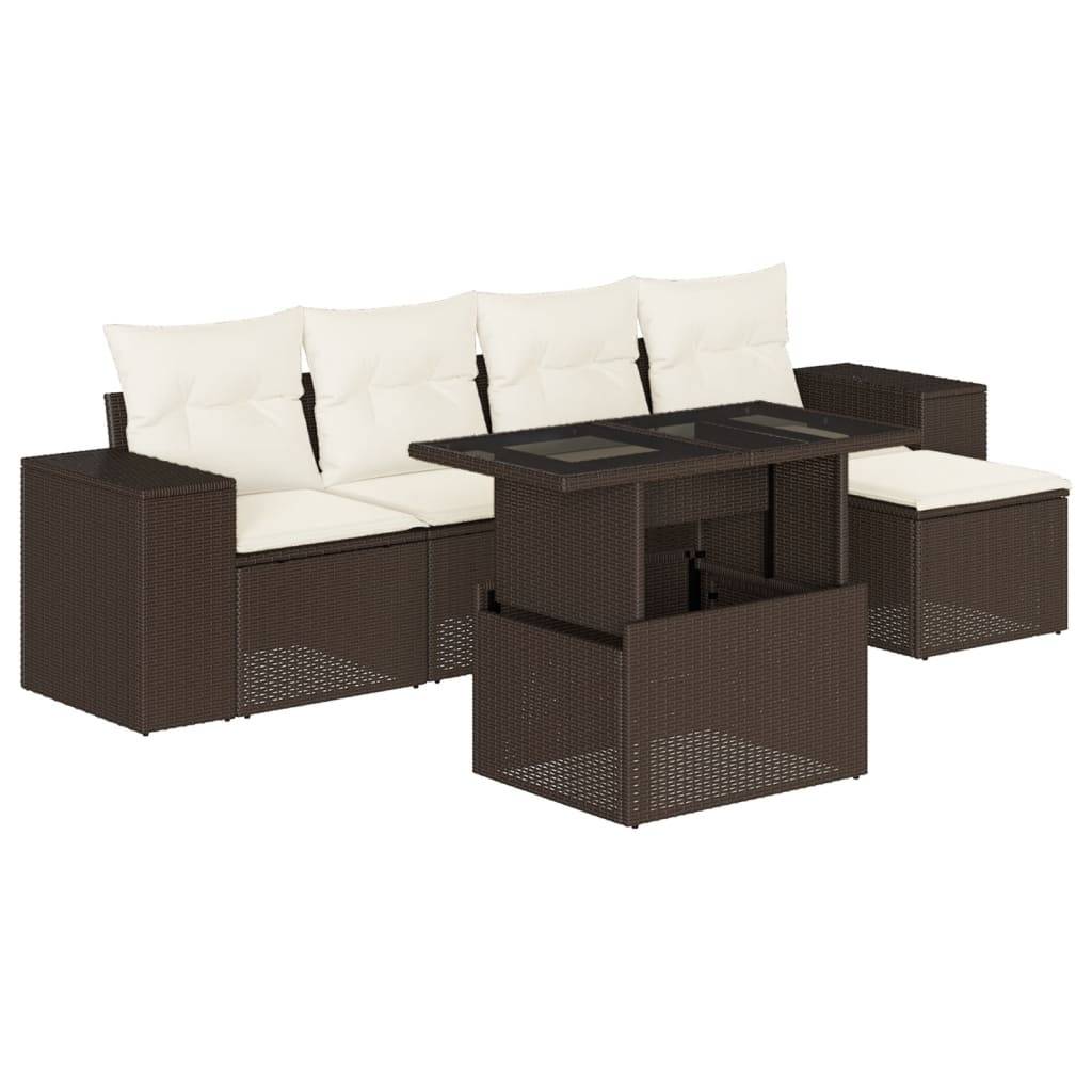 vidaXL 6-tlg. Garten-Sofagarnitur mit Kissen Braun Poly Rattan