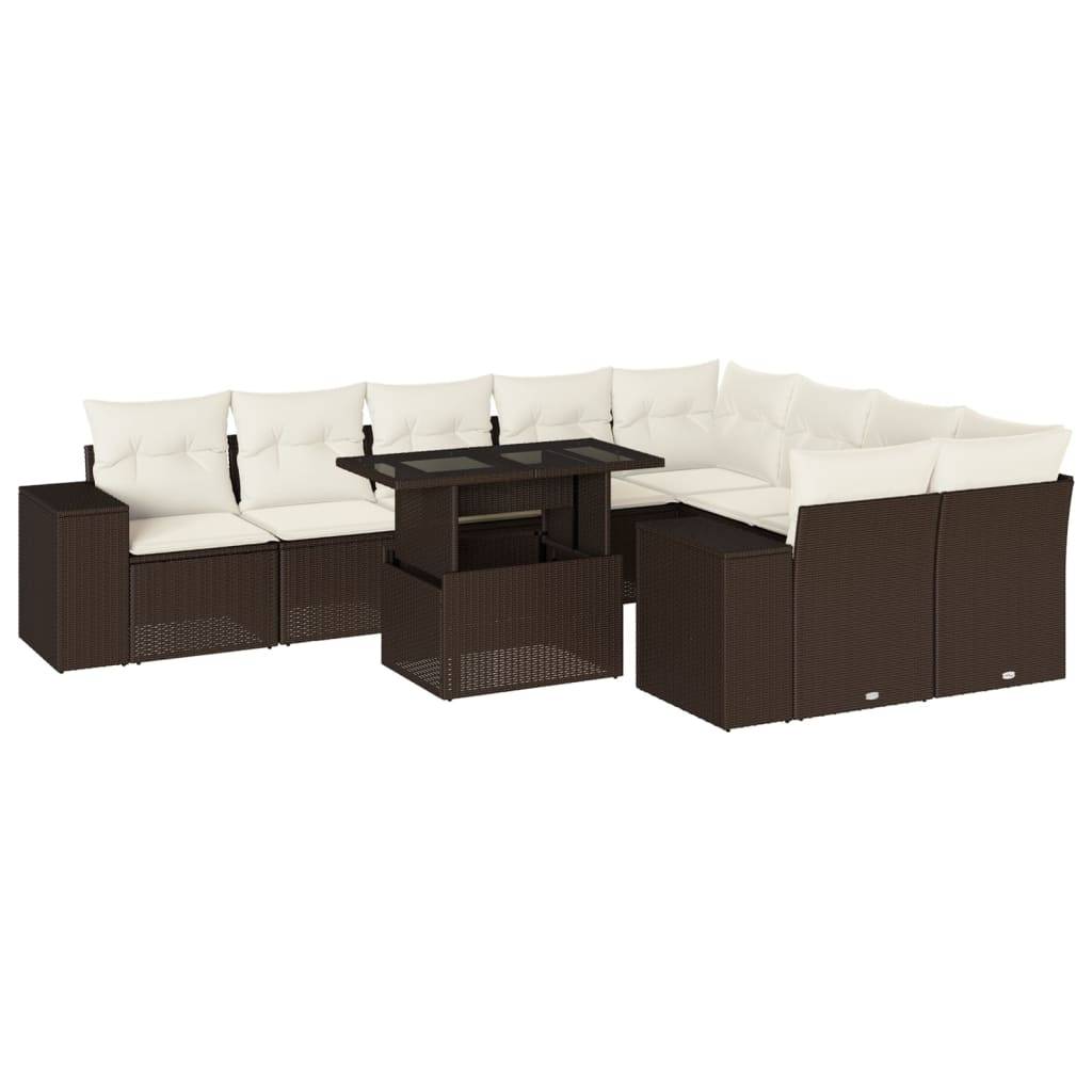vidaXL 10-tlg. Garten-Sofagarnitur mit Kissen Braun Poly Rattan