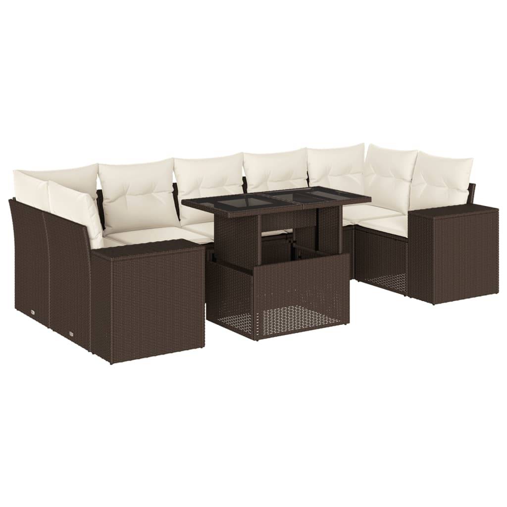 vidaXL 8-tlg. Garten-Sofagarnitur mit Kissen Braun Poly Rattan