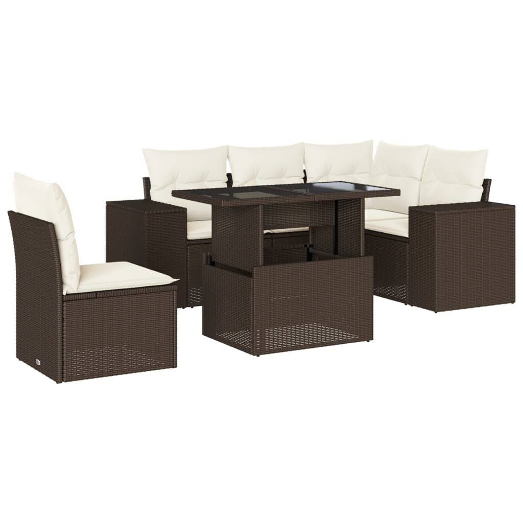 vidaXL 6-tlg. Garten-Sofagarnitur mit Kissen Braun Poly Rattan