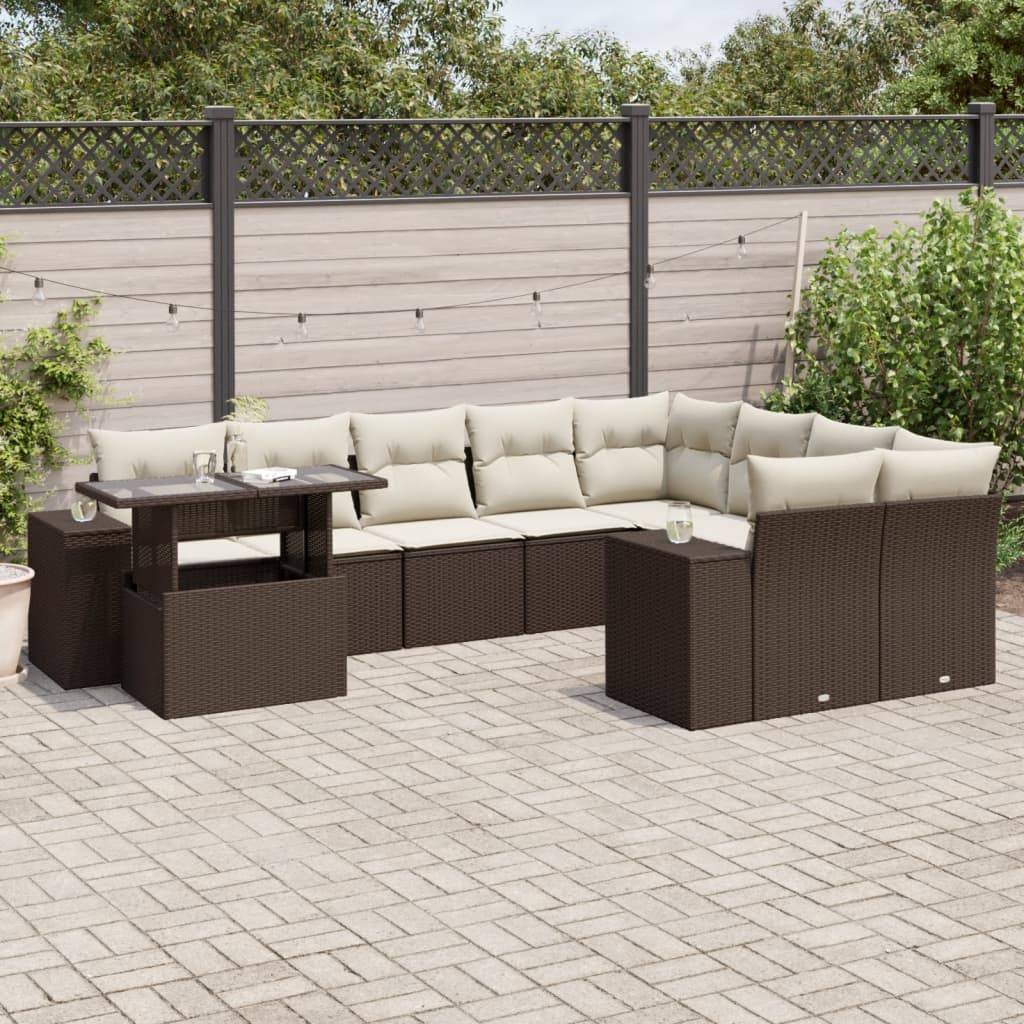 vidaXL 10-tlg. Garten-Sofagarnitur mit Kissen Braun Poly Rattan