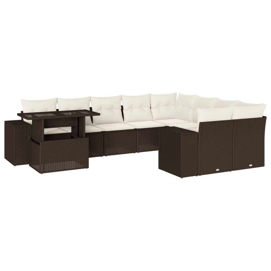 vidaXL 10-tlg. Garten-Sofagarnitur mit Kissen Braun Poly Rattan