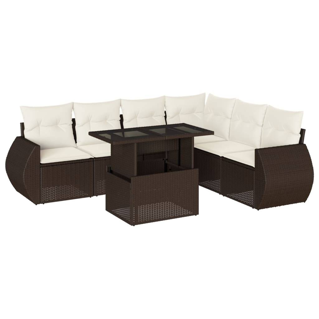 vidaXL 7-tlg. Garten-Sofagarnitur mit Kissen Braun Poly Rattan