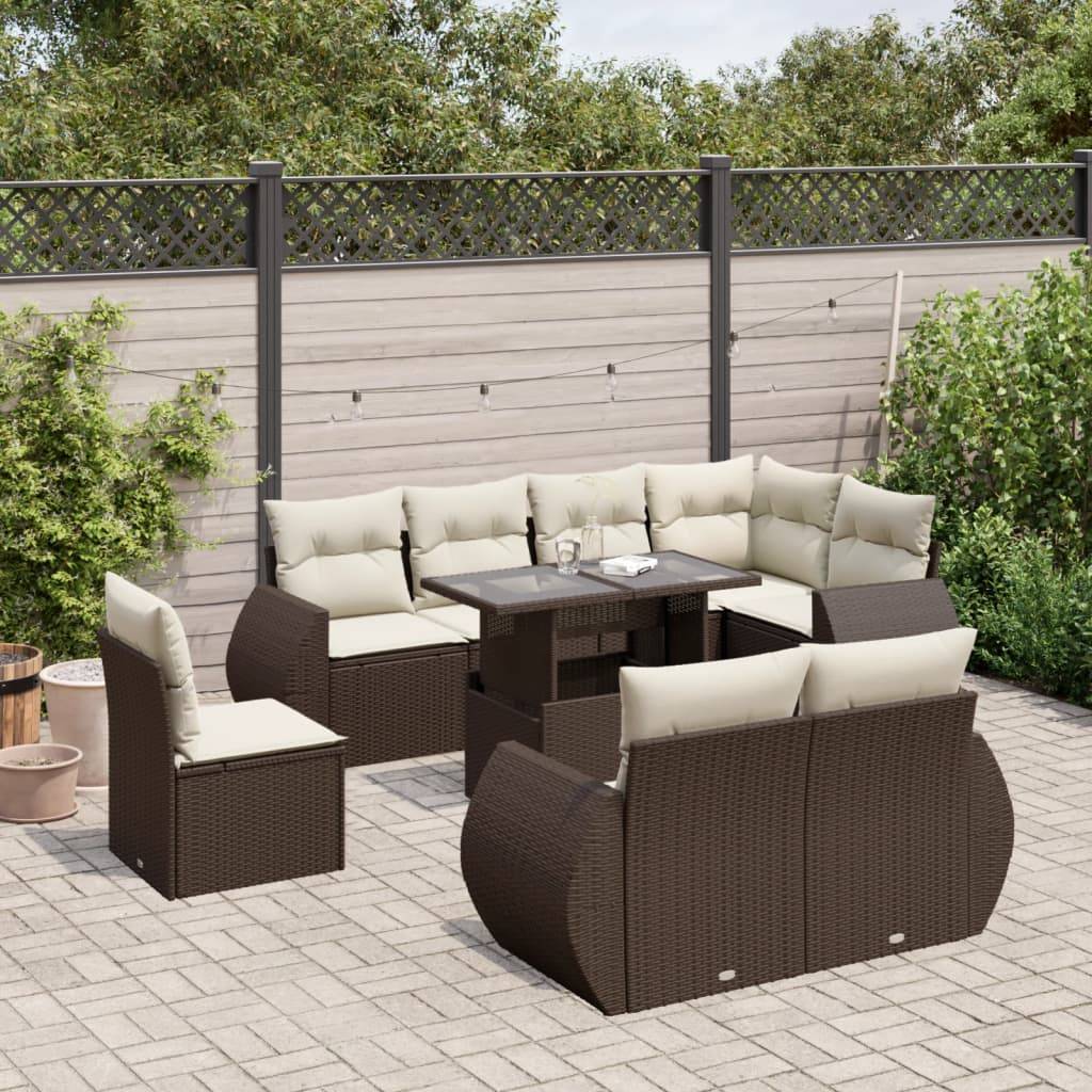 vidaXL 9-tlg. Garten-Sofagarnitur mit Kissen Braun Poly Rattan