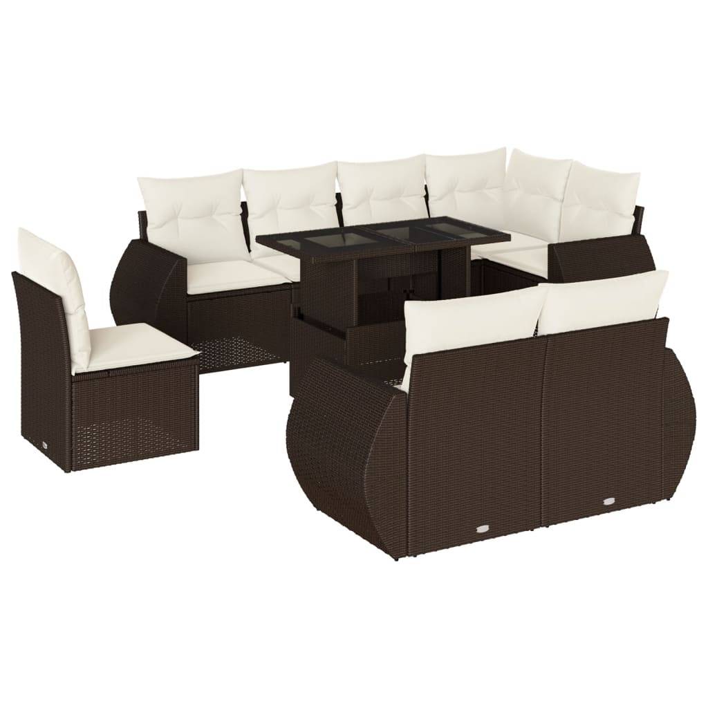 vidaXL 9-tlg. Garten-Sofagarnitur mit Kissen Braun Poly Rattan