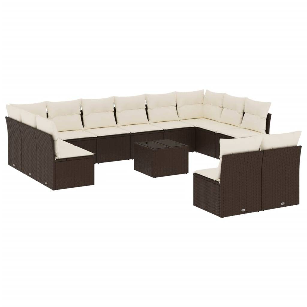 vidaXL 13-tlg. Garten-Sofagarnitur mit Kissen Braun Poly Rattan