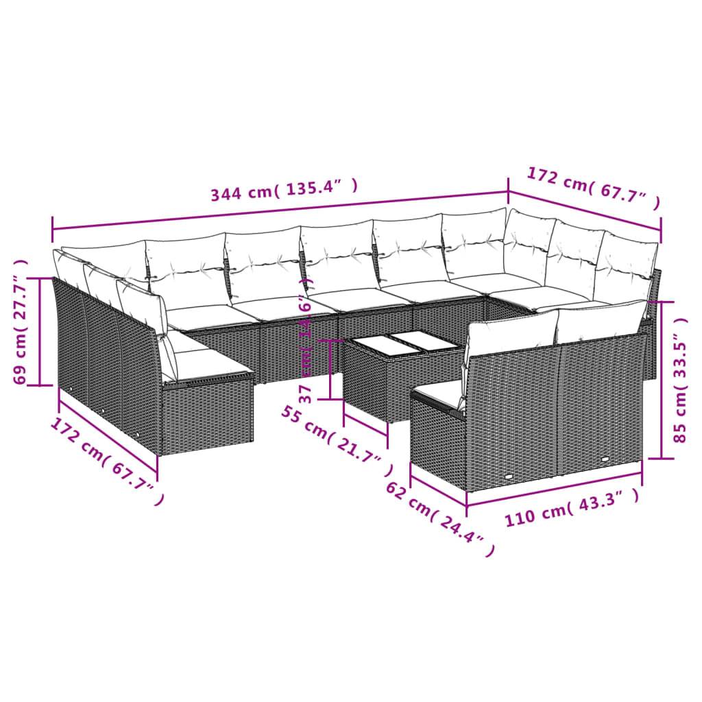 vidaXL 13-tlg. Garten-Sofagarnitur mit Kissen Braun Poly Rattan