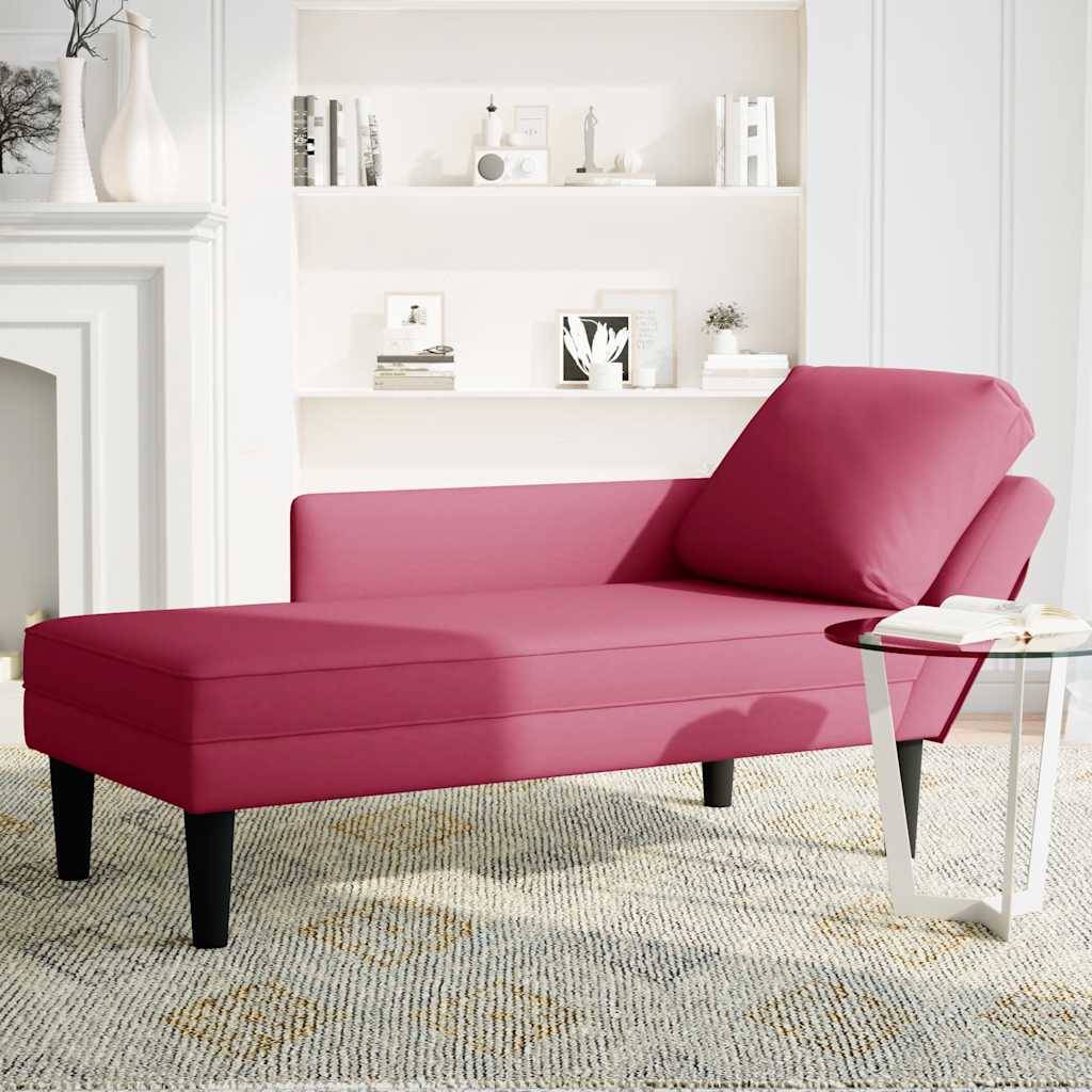 vidaXL Chaiselongue mit Kissen und Rechter Armlehne Weinrot Samt