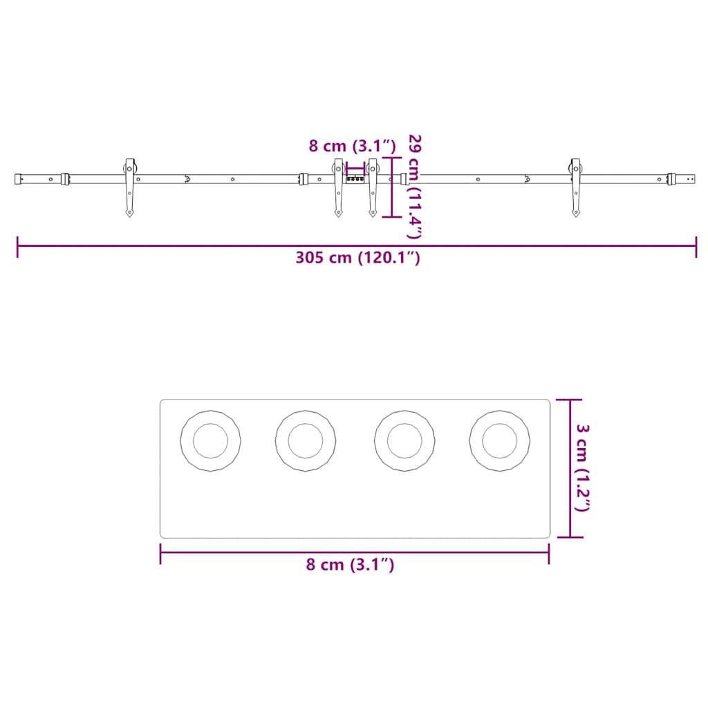 vidaXL Schiebetürbeschlag-Set 305 cm Stahl Schwarz