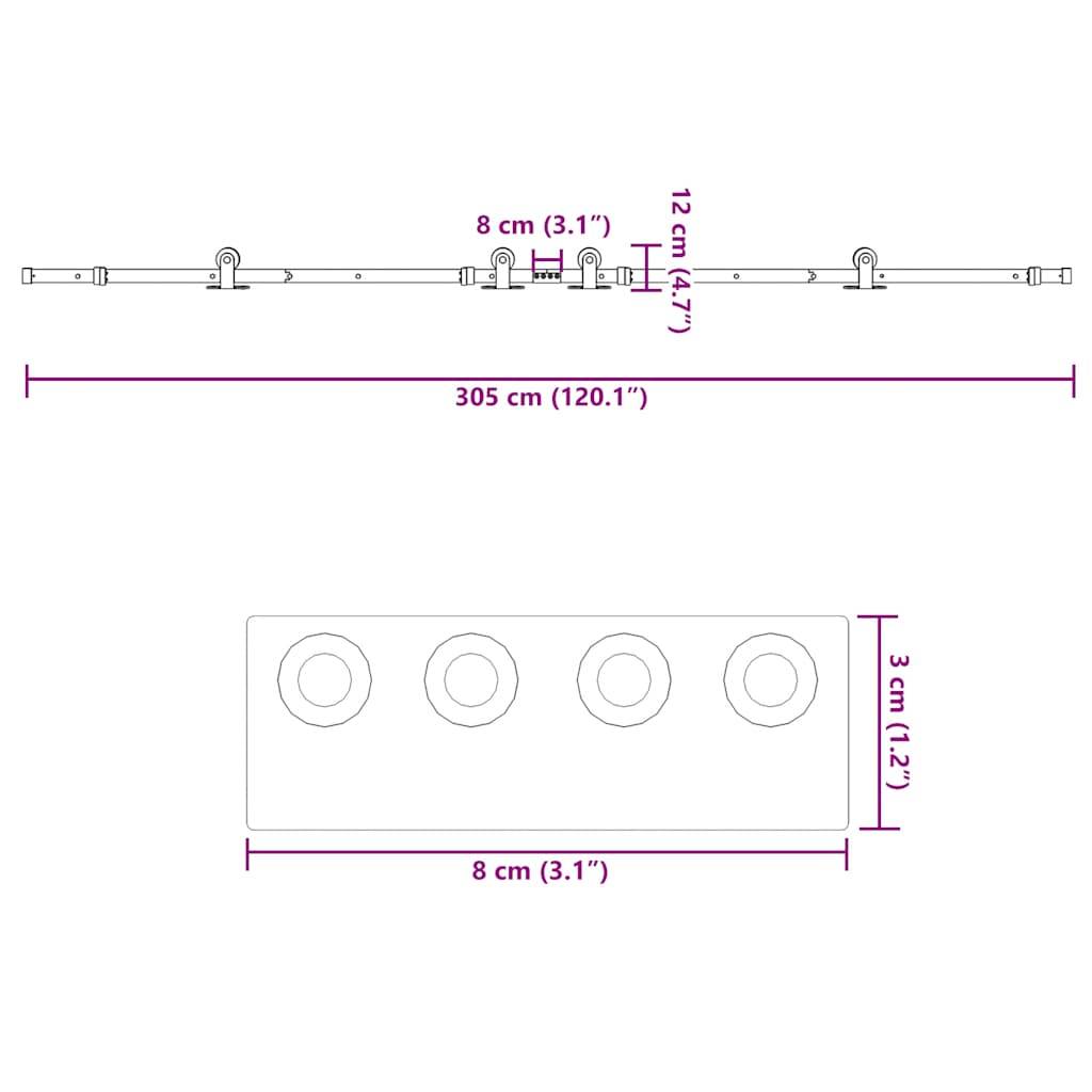 vidaXL Schiebetürbeschlag-Set 305 cm Stahl Schwarz