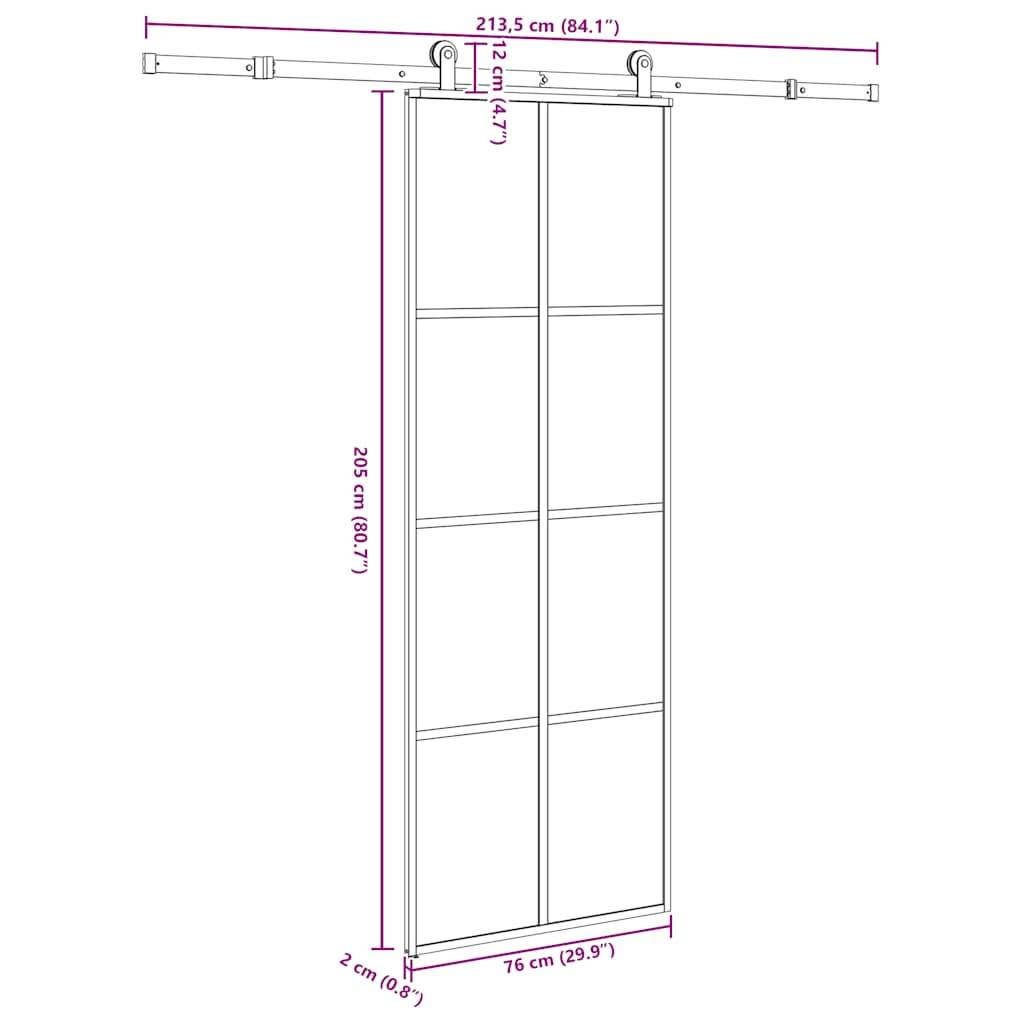 vidaXL Schiebetür mit Beschlag 76x205 cm ESG-Glas & Aluminium