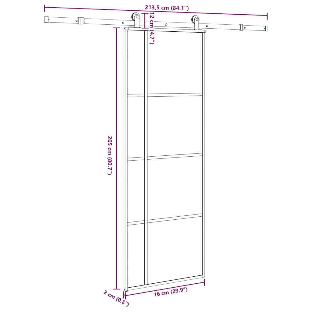 vidaXL Schiebetür mit Beschlag 76x205 cm ESG-Glas & Aluminium