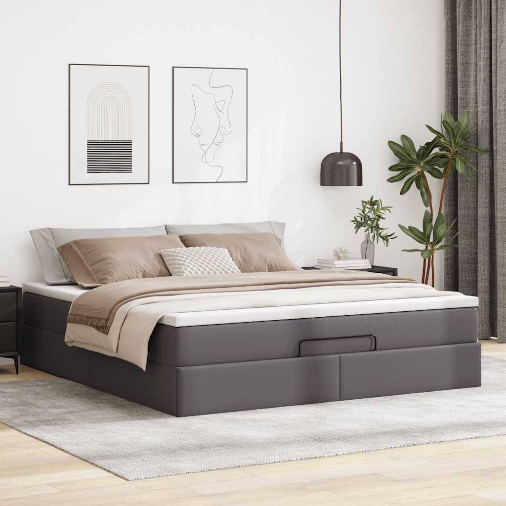 vidaXL Ottoman-Bett mit Matratze Grau 180x200 cm Kunstleder