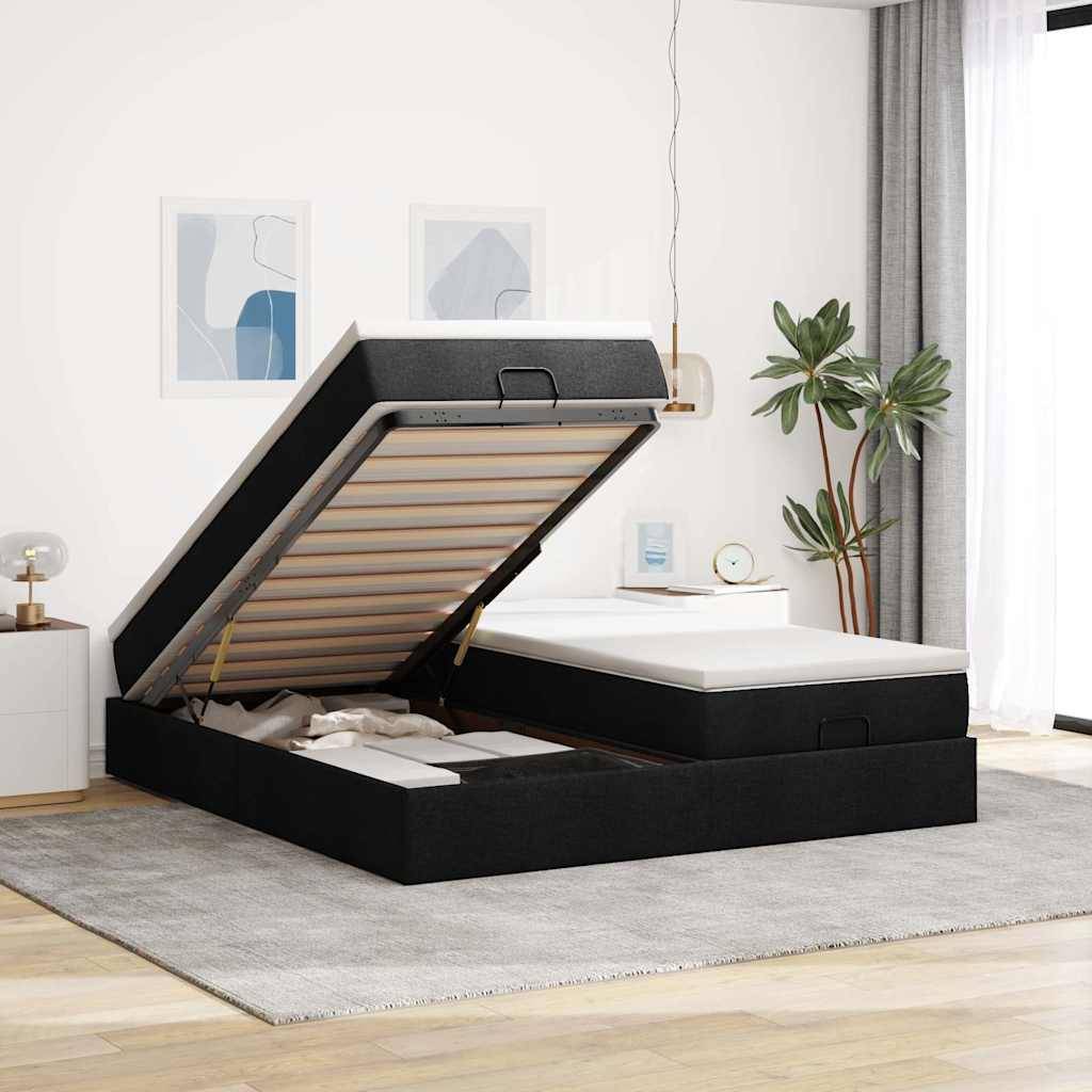 vidaXL Ottoman-Bett mit Matratzen Schwarz 180x200 cm Stoff